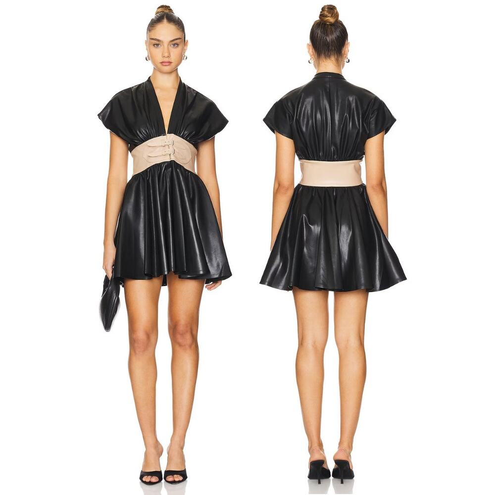 Alexis Berlin Mini Dress Faux Leather Party Statement Clubwear Cocktail Formal L